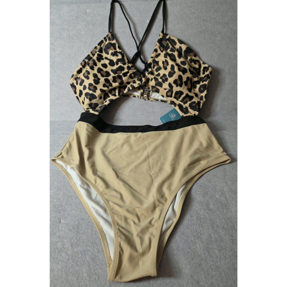 CUPSHE Leopard Print One Pc Swimsuit XL Cutout High Waist Criss Cross Back NWT